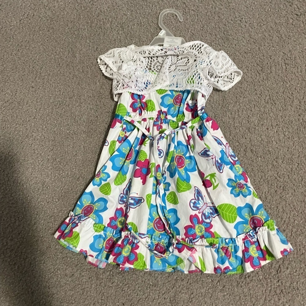 Blue Green Floral Flutter Cap Sleeve Sundress - Picture 4 of 4